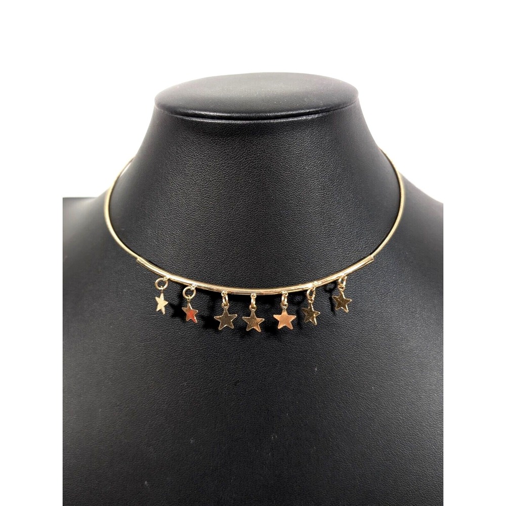 American Eagle Gold Tone Star‎ Charm Necklace Bar Chain Choker 17"